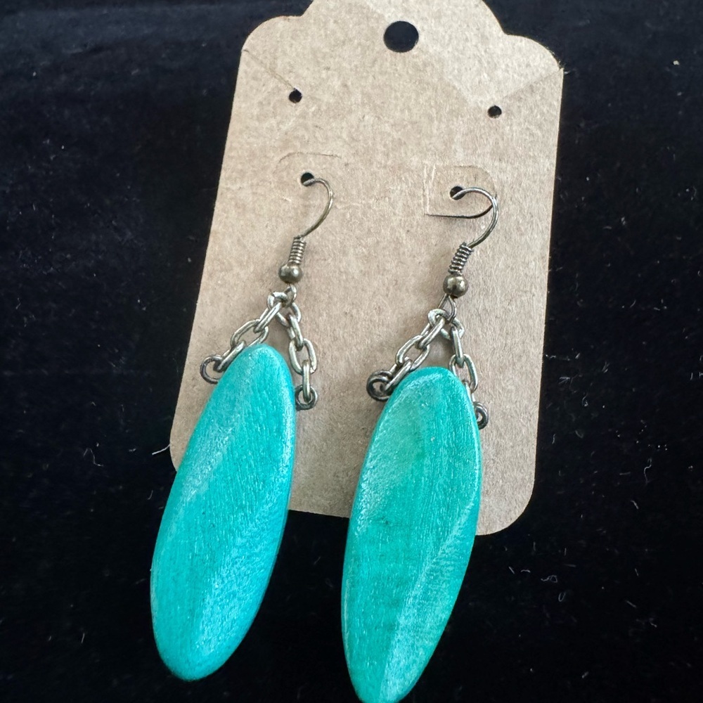 Turquoise Chunky Beaded Art Deco Chain Earrings